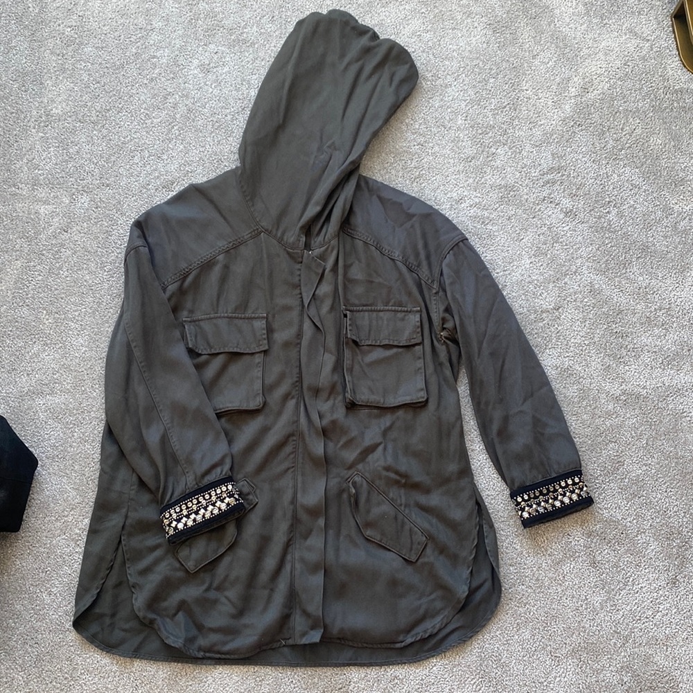 Army green zip up jacket by the Kooples